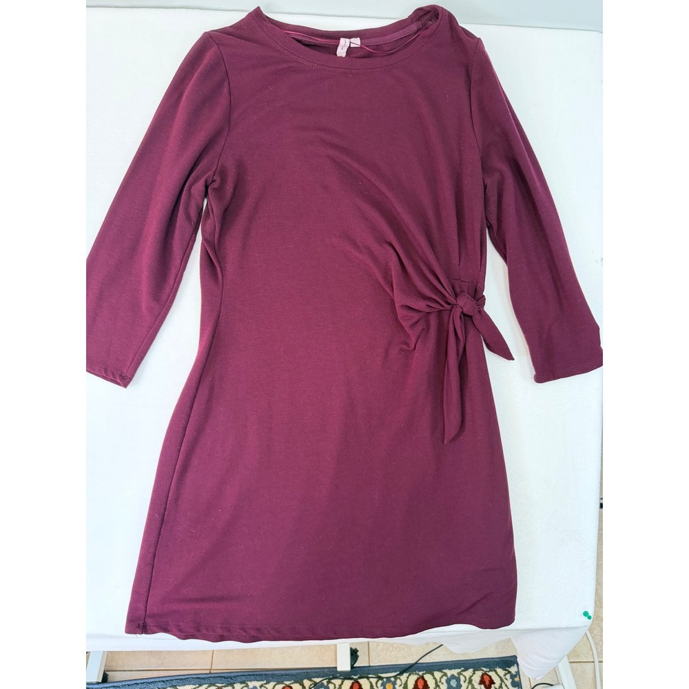 Cable & Gauge Dress Womens Medium Burgundy Side Tie 3/4 Sleeve Knit Classic Boho